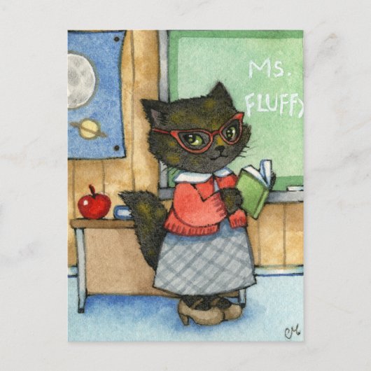 Eerste dag van de school - Cute Teacher Cat Art Briefkaart (Voorkant)