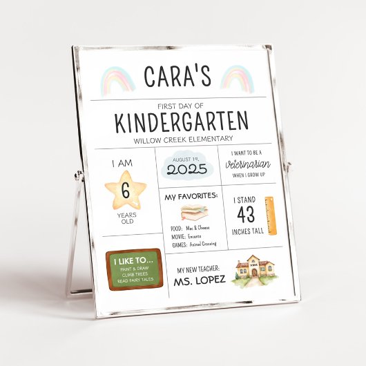 Eerste dag van de school Kindergarten Sign Poster
