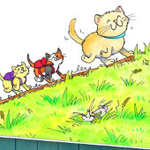 Eerste dag van de schoolkattenbegroeting kaart