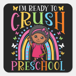 Eerste dag van het schoolzwarte meisje terug naar vierkante sticker