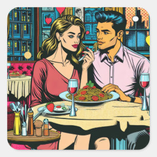 Eerste Datum   Spaghettisdiner Vierkante Sticker