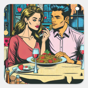 Eerste Datum Spaghettisdiner Vierkante Sticker