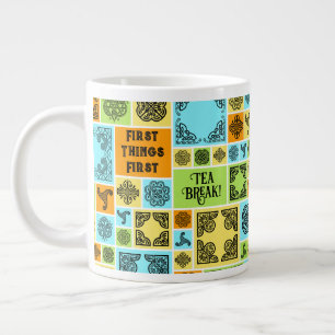 Eerste dingen eerste theepauze! Grappig Magenta &  Extra Grote Beker