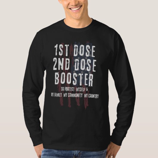 Eerste dosis Tweede dosis boostervaccin VS T-shirt (Voorkant)