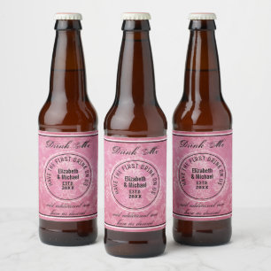 Eerste drankje is op ons - DRINK ME PINK huwelijks Bier Etiket