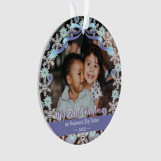 Eerste Erasmus oma Snowflakes Ribbon Light Blue Ornament (voorkant)