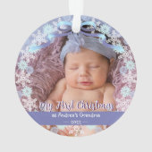 Eerste Erasmus oma Snowflakes Ribbon Light Blue Ornament (achterkant)