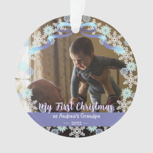 Eerste Erasmus opa Light Blue Paars Tone Snow Ornament