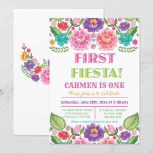 Eerste Fiesta Bloemige Verjaardagsuitnodiging Kaart