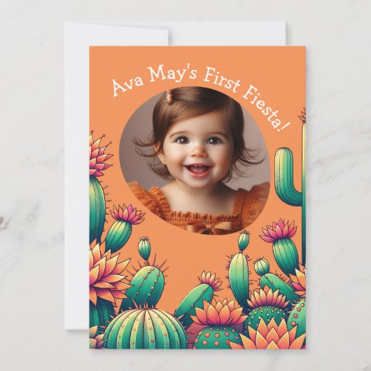 Eerste Fiesta Cactus Verjaardag Aangepaste Foto Kaart (Voorkant)