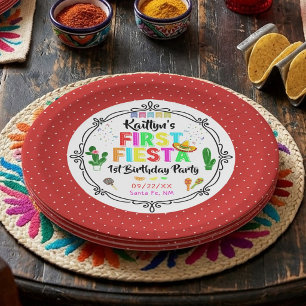 Eerste Fiesta Kleurrijk Mexicaans 1e Verjaardagsfe Papieren Bordje