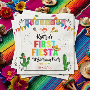 Eerste Fiesta Kleurrijk Mexicaans 1e Verjaardagsfe Servet