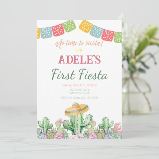 Eerste Fiesta Verjaardag Uitnodiging Fiesta Uitnod (Staand voorkant)