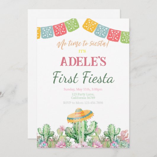 Eerste Fiesta Verjaardag Uitnodiging Fiesta Uitnod (Voorkant / Achterkant)