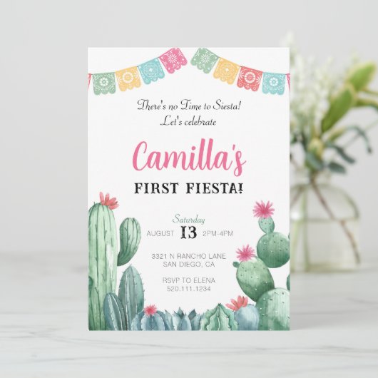 Eerste Fiesta verjaardagsfeest Cactus Uitnodiging (Staand voorkant)