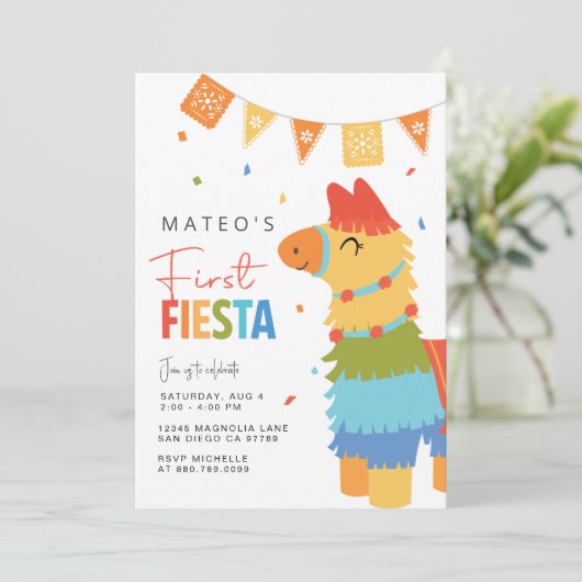 Eerste Fiesta verjaardagsuitnodiging · Piñata Feestdagenkaart (Staand voorkant)