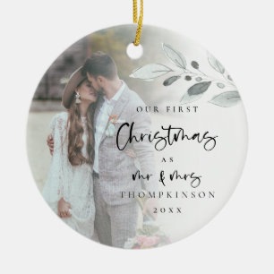 Eerste gehuwd kerstscript Fotonaam jaar Keramisch Ornament