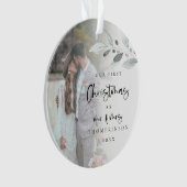 Eerste gehuwde kerstfoto Naam Jaar Ornament (voorkant)