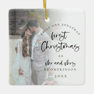 Eerste gehuwde kerstfoto Namen Jaar Keramisch Ornament