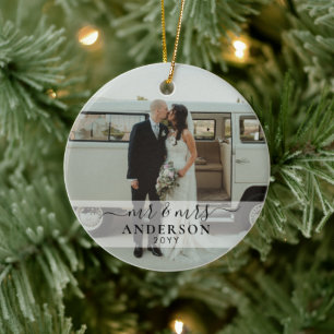 Eerste gehuwde Mr. en Mrs Wedding Foto Kerstmis Keramisch Ornament