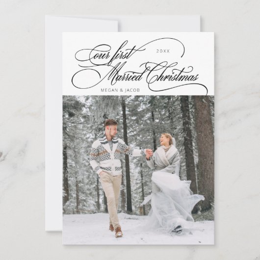 Eerste getrouwde kerst Pas getrouwd Foto wit Feestdagenkaart (Voorkant)