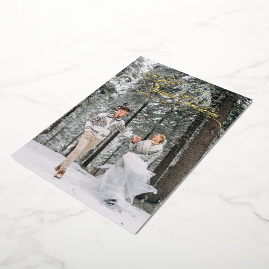 Eerste getrouwde kerst  vakantiefoto folie feestdagenkaart (Gedraaid)