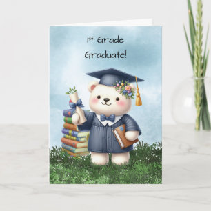 Eerste Grade Afstuderen Meisje Beer Gefeliciteerd Kaart