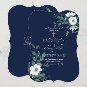 EERSTE H. Communie bloemen navy met tekst Kaart
