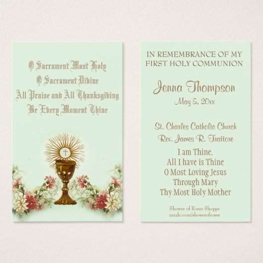 EERSTE H. COMMUNIE EUCHARISTIE GEBED KAART (Voorkant /achterkant)