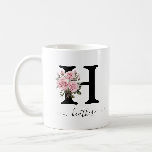 Eerste H Monogram Bloem Roze Rozen Mok (Links)