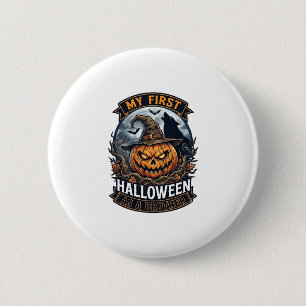 Eerste Halloween Als Broeder Pompoen Wolf Maan_1 Ronde Button 5,7 Cm