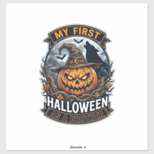 Eerste Halloween Als Broeder Pompoen Wolf Maan_1 Sticker