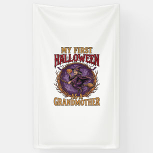 Eerste Halloween als Grootmoeder Heks Pompoen Vlee Spandoek