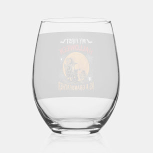 Eerste Halloween als Grootvader Tovenaar Vleermuis Wijnglas Zonder Voet