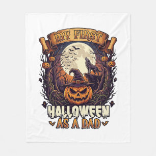 Eerste Halloween Als Papa Pompoen Wolf Maan_1 Fleece Deken