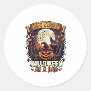 Eerste Halloween als papa Pompoen Wolf Maan_1 Ronde Sticker