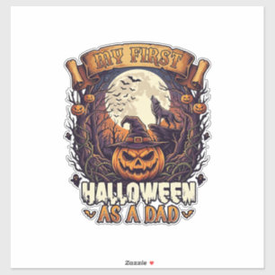 Eerste Halloween als papa pompoen wolf maan_1 Sticker