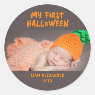 Eerste Halloween Baby Foto grijs Ronde Sticker
