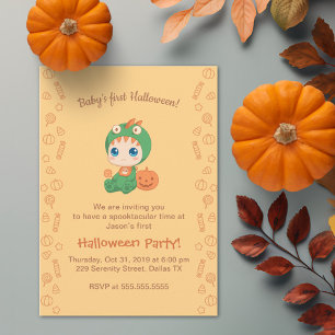 Eerste Halloween Baby Schattige Dragon Dinosaur Pa Kaart