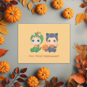 Eerste Halloween Baby Twins Party uitnodiging