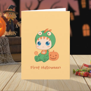 Eerste Halloween Cute Baby Dragon Dinosaur Costuum Kaart
