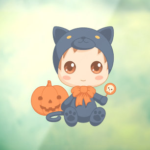 Eerste Halloween Cute Baby Zwarte Kat Kostuum Raamsticker