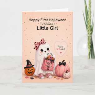 Eerste Halloween Klein Meisje Schattig Spookje Kaart