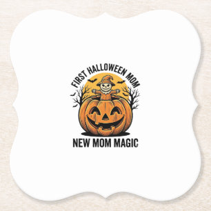 Eerste Halloween Moeder Vintage Pompoen Vleermuis Kartonnen Onderzetters