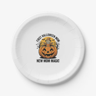 Eerste Halloween Moeder Vintage Pompoen Vleermuis  Papieren Bordje