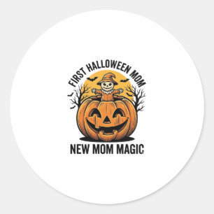 Eerste Halloween Moeder Vintage Pompoen Vleermuis Ronde Sticker