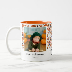 Eerste Halloween Oranje paddenstoel Herfst Foto Tweekleurige Koffiemok