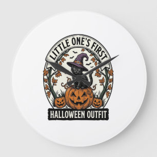 Eerste Halloween Outfit Vintage Zwarte Kat Pompoen Grote Klok