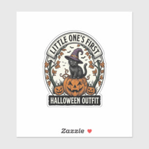 Eerste Halloween Outfit Vintage Zwarte Kat Pompoen Sticker
