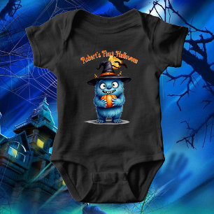Eerste Halloween Schattig Monster Aanpasbare Naam Romper